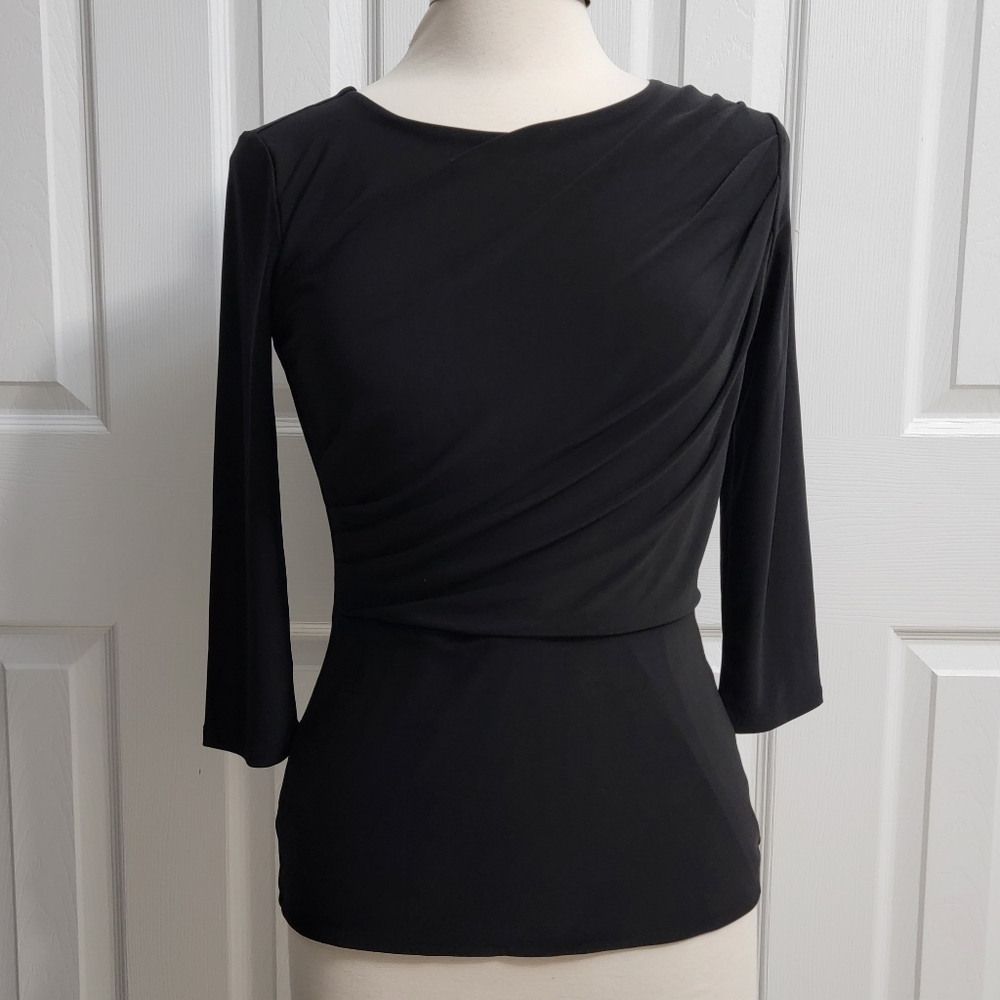 WHBM Drape Front Top Black Long Sleeve Modern Fit Women’s Small NWT